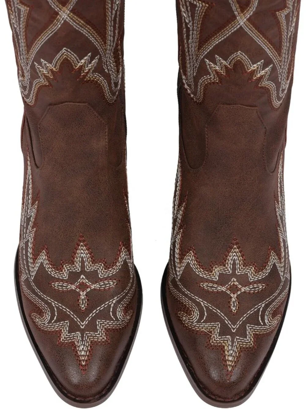 Women's Brown Pointed Toe Side ZIP Embroidered Wide Calf Knee High Western Boots